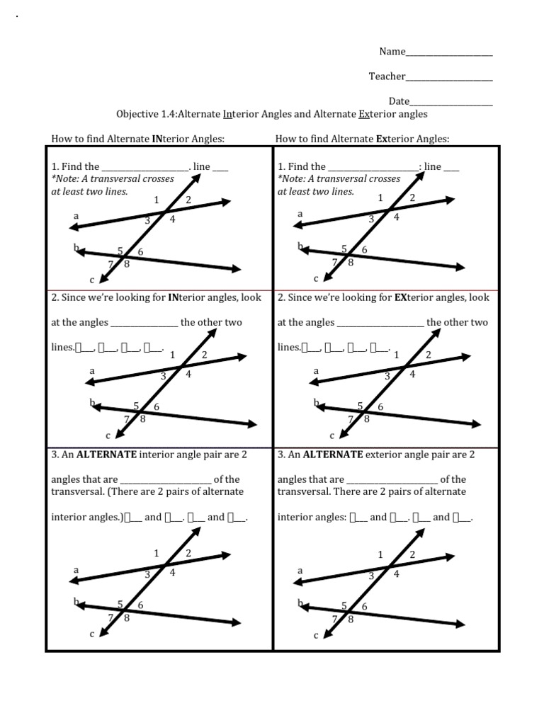 1 4 Identifying Alternate Interior And Exterior Angles Worksheet 1 4 Identifying Alternate Interior And Exterior Angles Worksheet