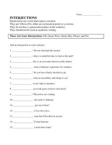 Interjections Worksheet for 3rd - 6th Grade | Lesson Planet