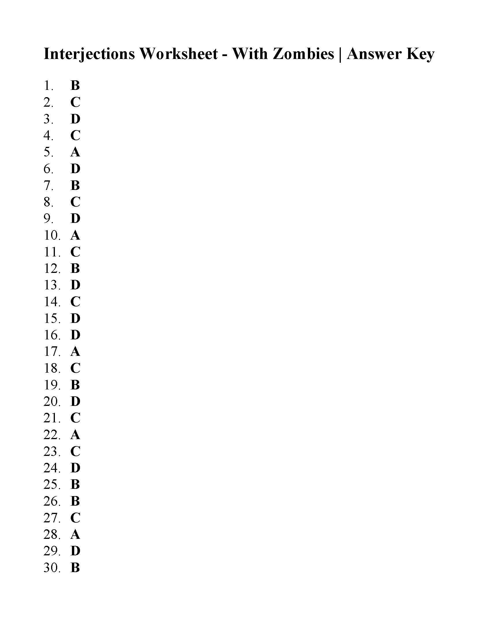 Interjections Worksheet | Answers