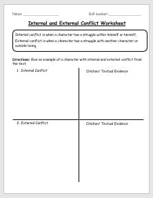 Internal and External Conflict Review Worksheet - EnglishBix
