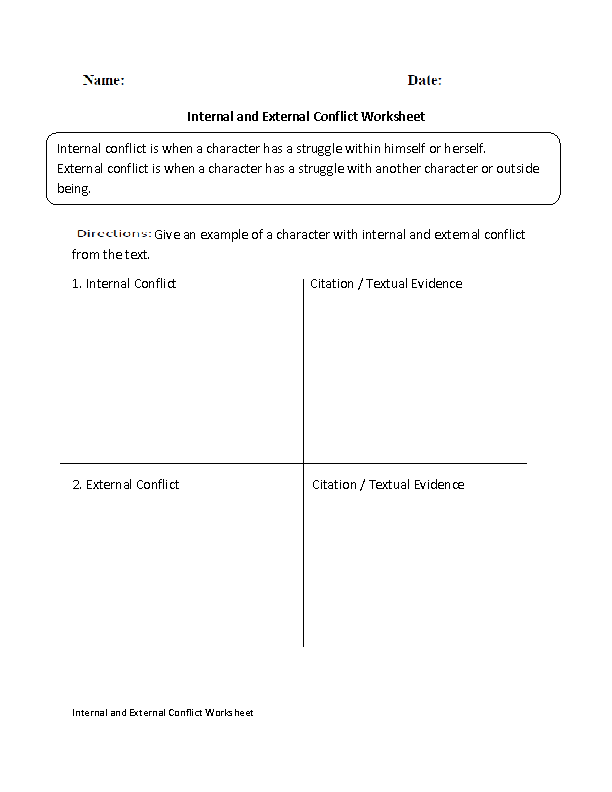 Conflict Worksheets | Internal and External Conflict Worksheet