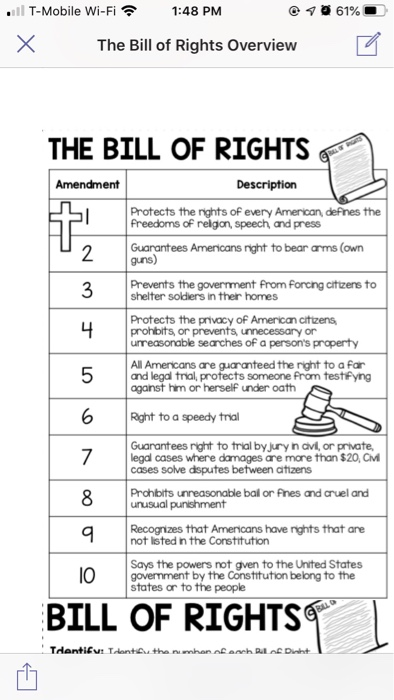 interpreting the bill of rights worksheet