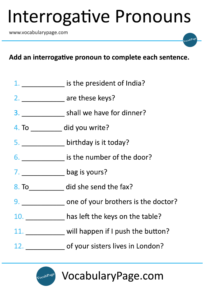 Interrogative Pronouns PDF Worksheets Library