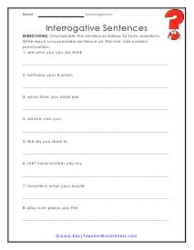 interrogative sentences worksheet