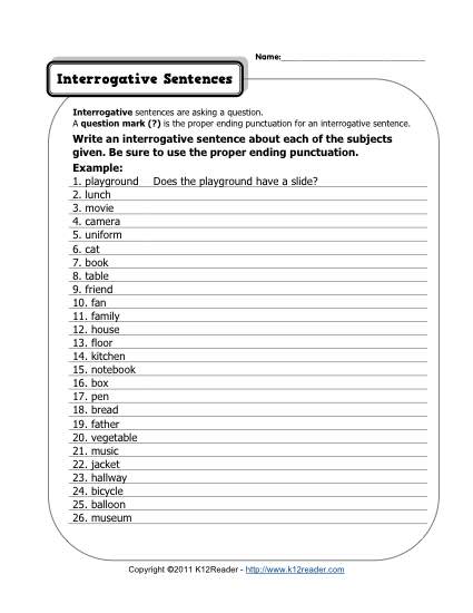Interrogative Sentences | Free, Printable Punctuation Worksheets