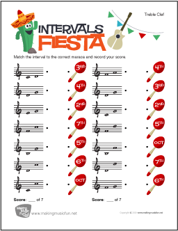 Intervals Fiesta | Free Treble Clef Worksheet - MakingMusicFun.net