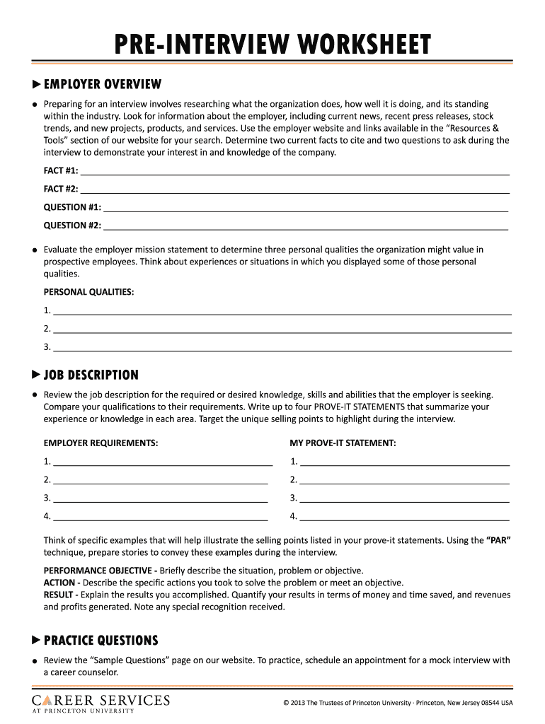 Pre Interview Worksheet - Fill Online, Printable, Fillable, Blank ...
