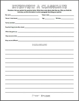 Free Printable: Interview a Classmate - We Are Teachers