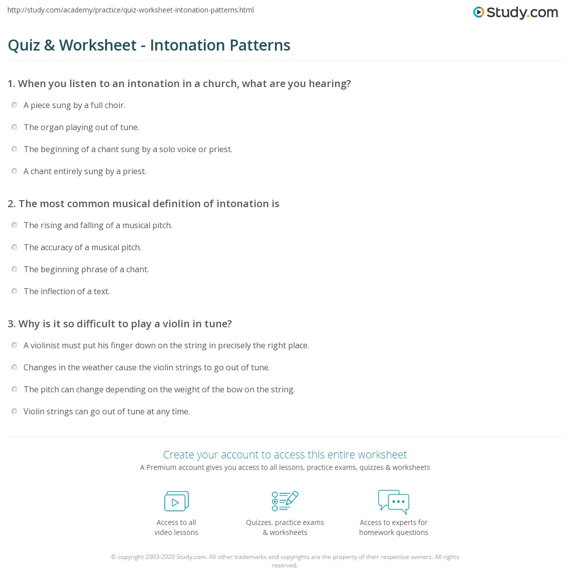 Quiz &  Worksheet - Intonation Patterns | Study.com