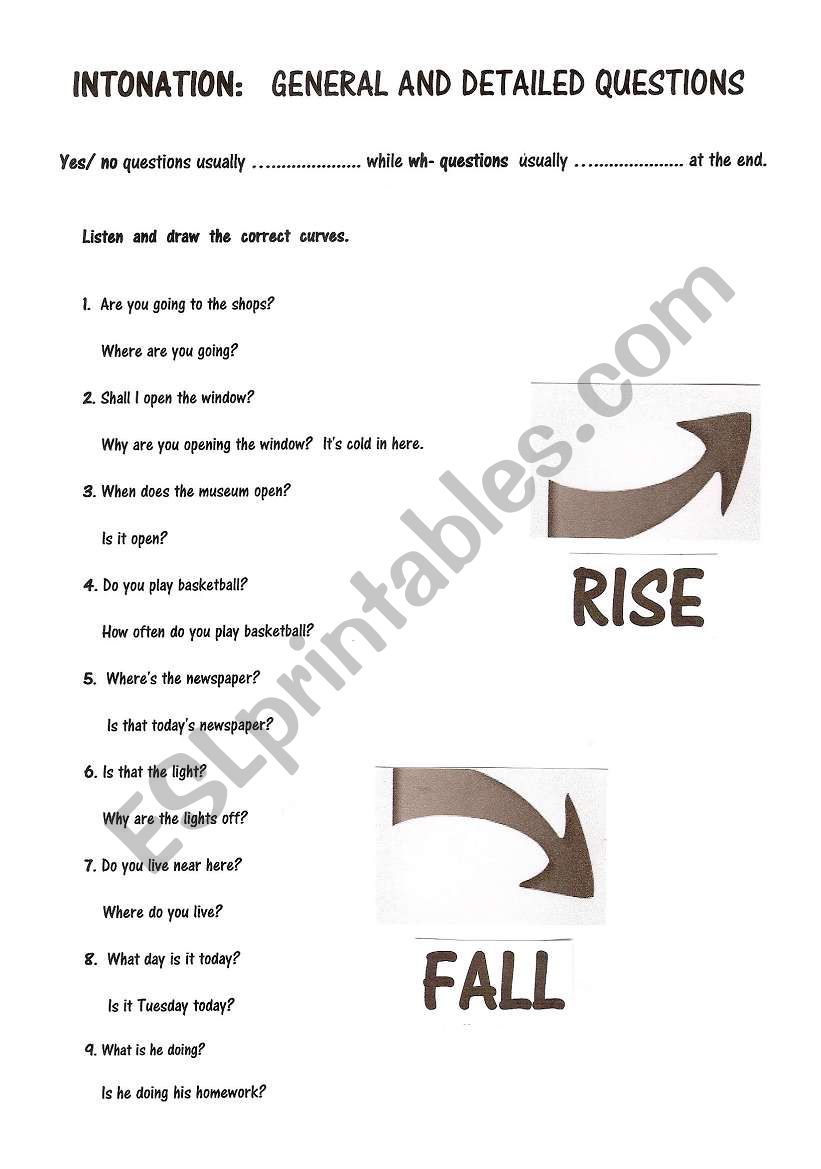 INTONATION: YES/NO AND WH- QUESTIONS - ESL worksheet by awEsome19