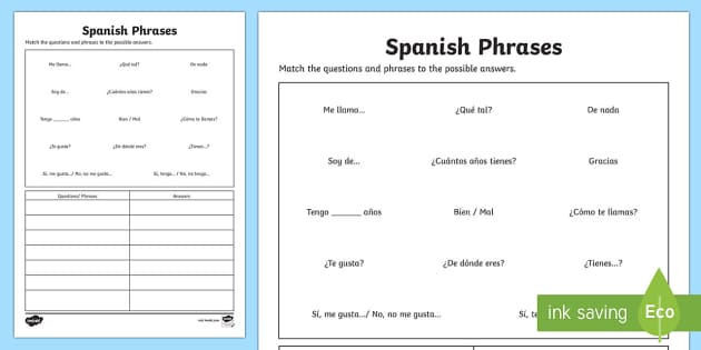 intro to spanish worksheet
