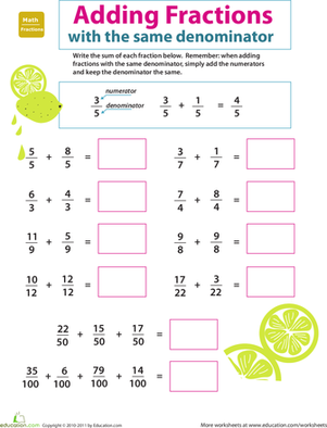 Introducing Fractions: Adding Fractions | Worksheet 