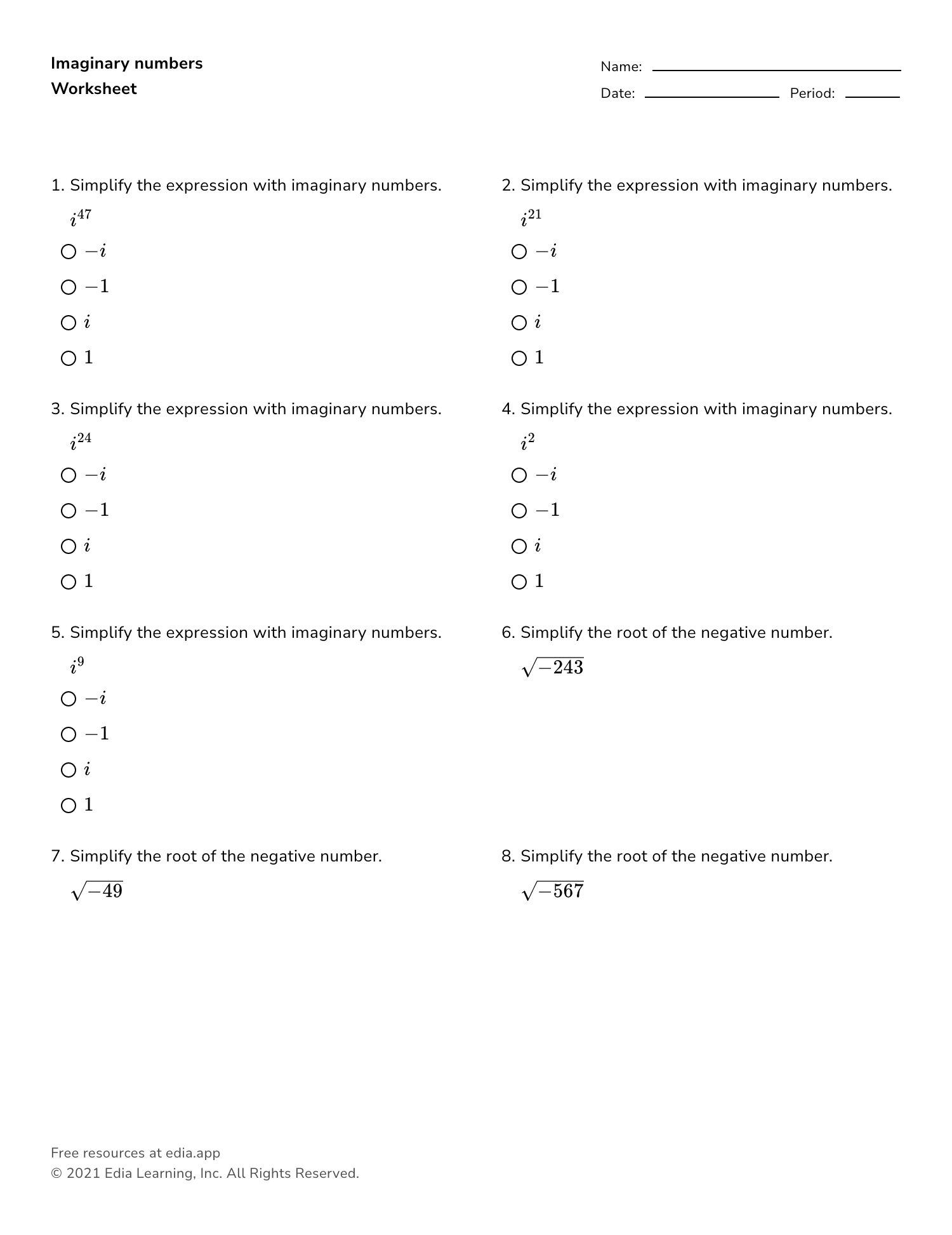 Complex Numbers Worksheets - Worksheets Library