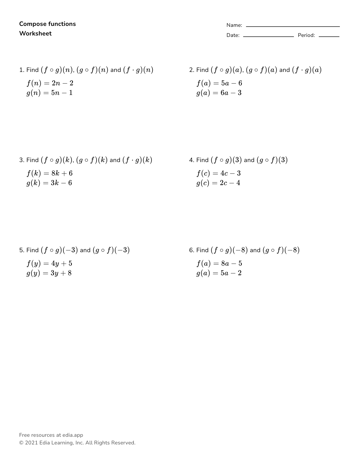 inverse functions worksheet precalculus