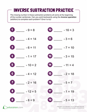 inverse of addition practice