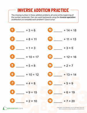 inverse of addition practice