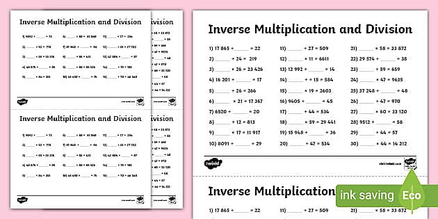 Year 5-6 Inverse Operations Multiplication &  Division Activities