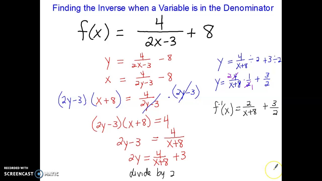 Inverse Functions with Variable in Denominator - Worksheets Library