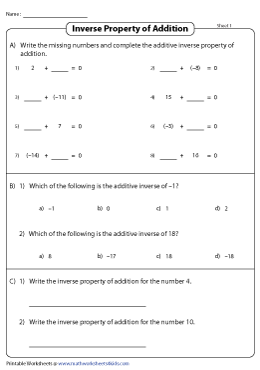 Addition Properties Worksheets