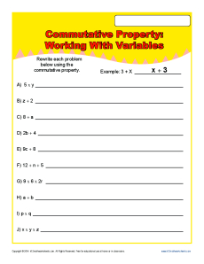 Variables | Commutative Property Worksheets for 6th and 7th Grade
