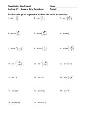 inverse trigonometric functions worksheet