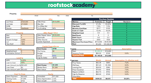 investment property worksheet
