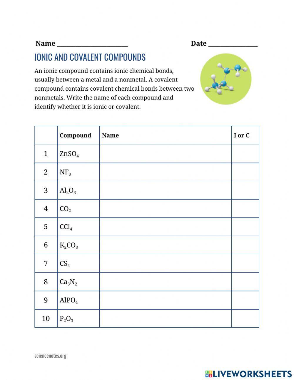 Ionic vs Covalent Compounds worksheet Live Worksheets Worksheets