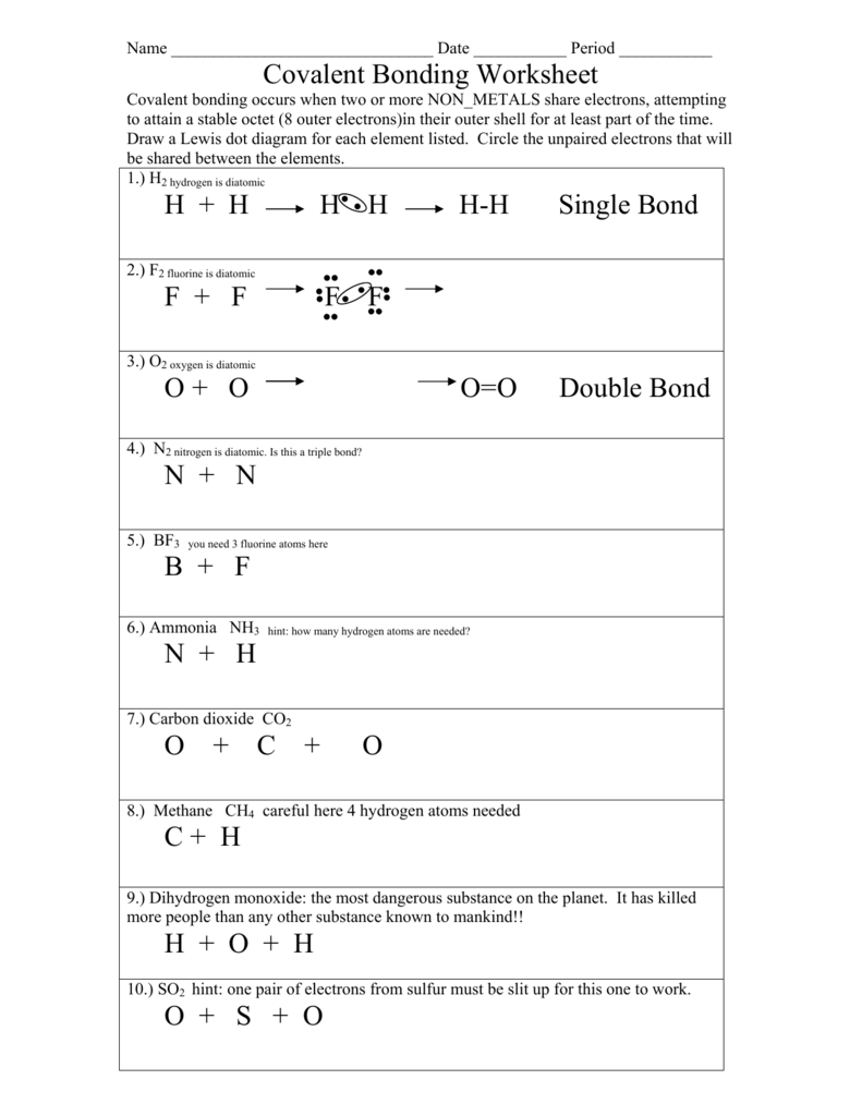 Covalent Bond Formation Worksheet, 53% OFF