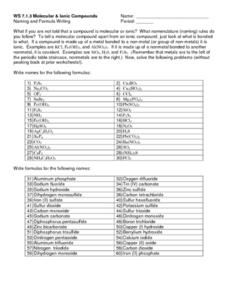 WS 7.1.3 Molecular and Ionic Compounds Worksheet for 10th - 12th ...