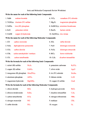 Binary Ionic and Molecular Compounds Worksheet a Side 1 | airSlate ...