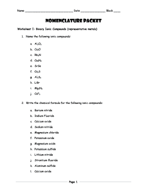 Binary Ionic Compounds Worksheet - Fill and Sign Printable ...
