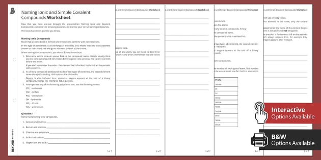 Naming Ionic and Simple Covalent Compounds Worksheet