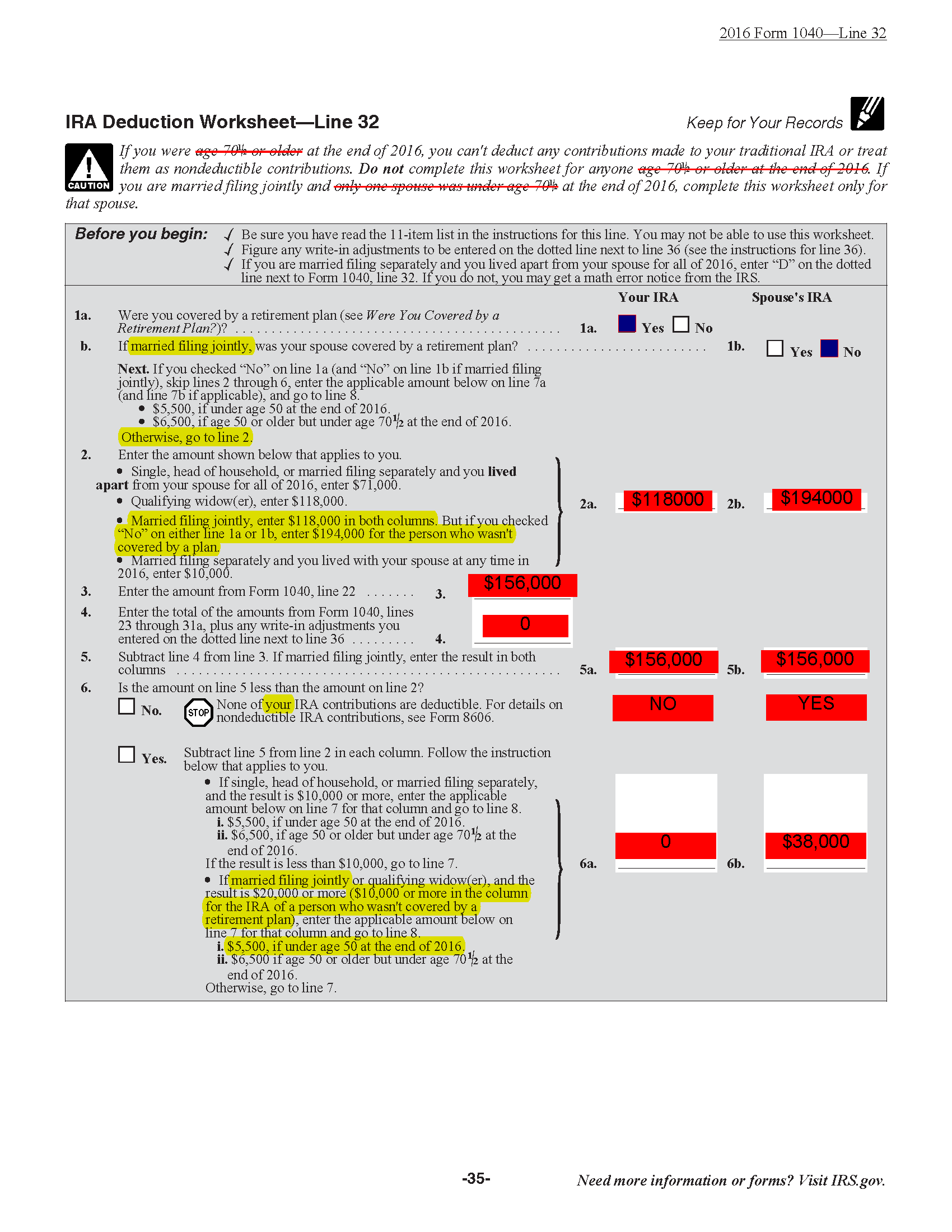 united states - IRA Deduction Worksheet Question 6 Married filing ...