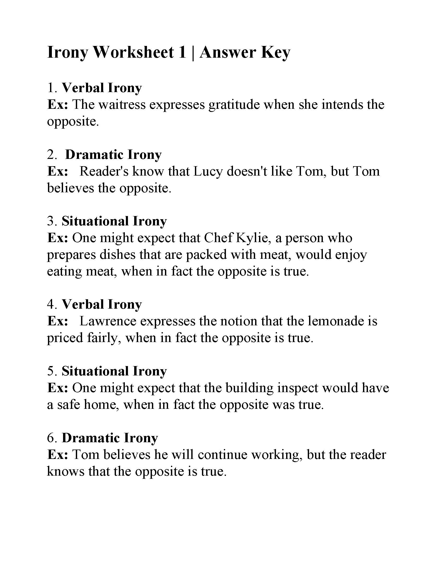 Irony Worksheet 1 | Reading Activity