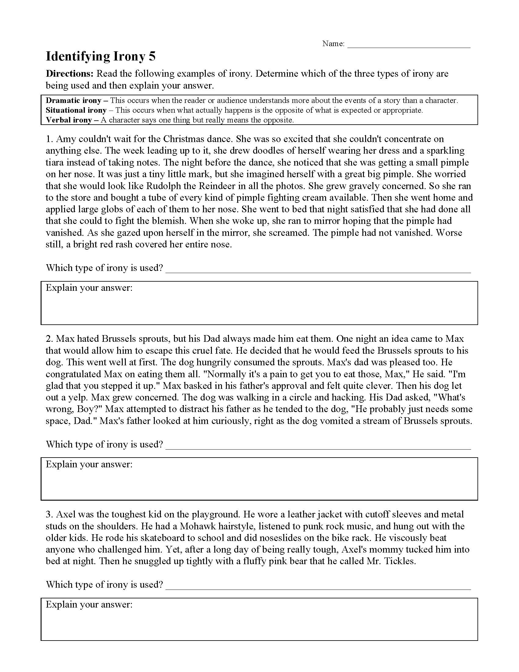 Irony Worksheets  