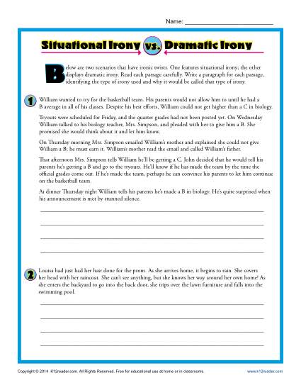 irony worksheet printable high school