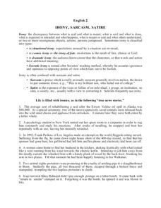 irony worksheet printable high school