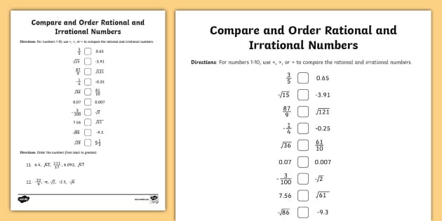 irrational and rational numbers worksheet