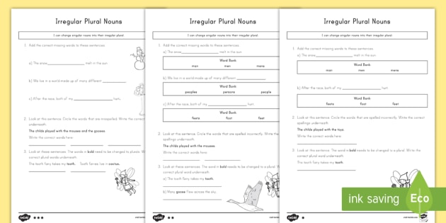 Irregular Plural Nouns Differentiated Activity - Twinkl