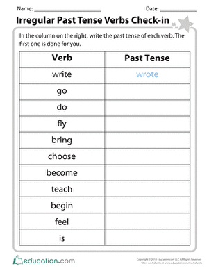 Irregular Past Tense Verbs Check-in | Worksheet 