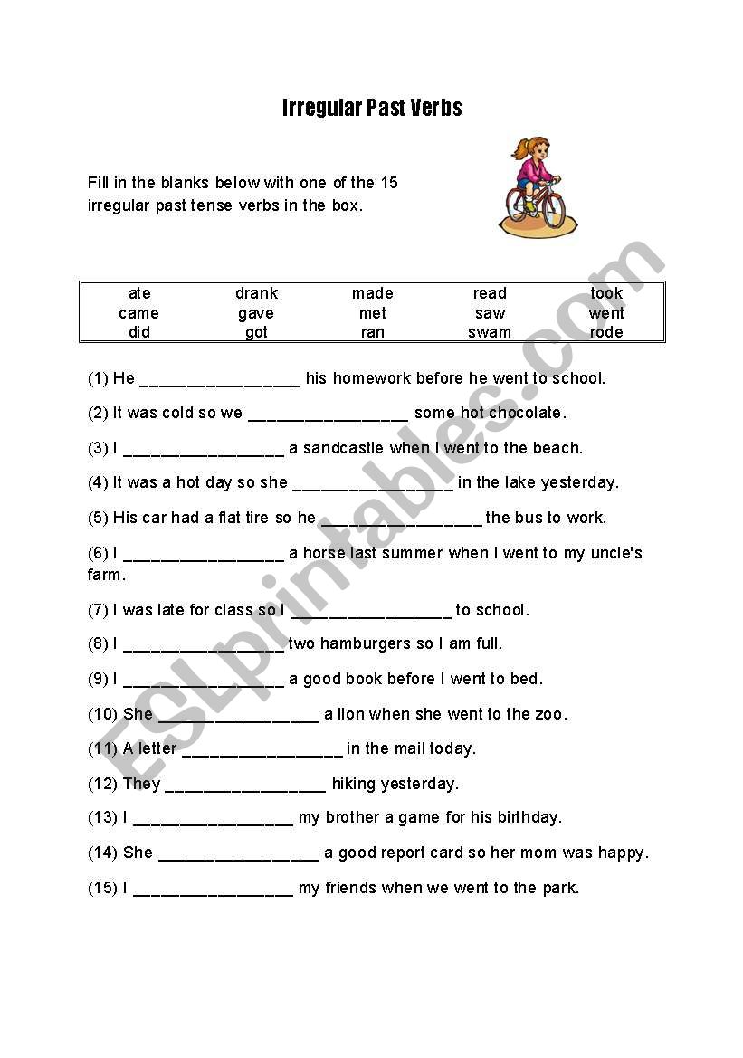 irregular past tense worksheet for kids - ESL worksheet by paopao98