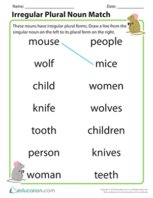 Irregular Plural Noun Match | Interactive Worksheet 