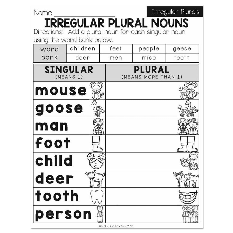 Spring - Early Finishers 1st Grade - ELA - Irregular Plurals - Irregular  Plural Nouns