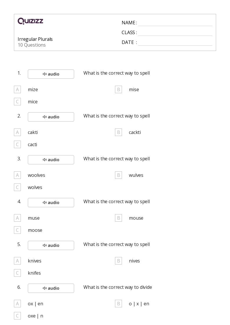 irregular plural nouns worksheet 4th grade