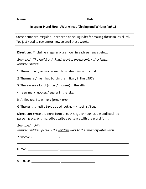 irregular plural nouns worksheet 5th grade