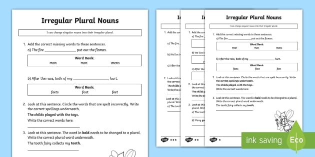 irregular plural worksheet