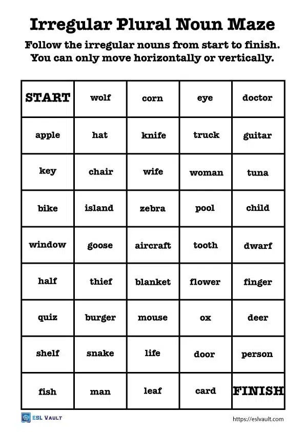 irregular plurals worksheet