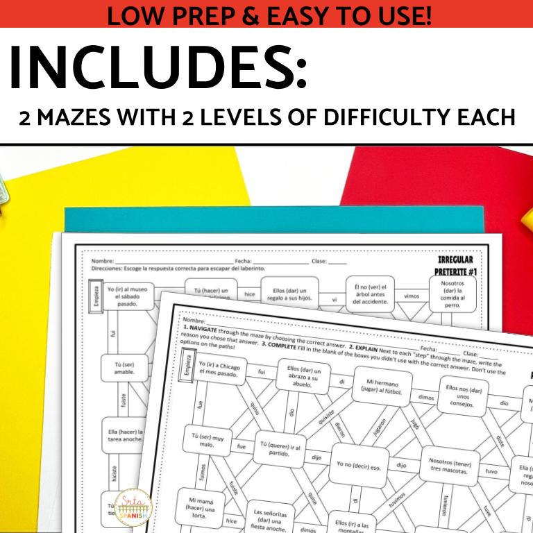 Spanish Preterite Irregular Practice Maze Activity - Srta Spanish