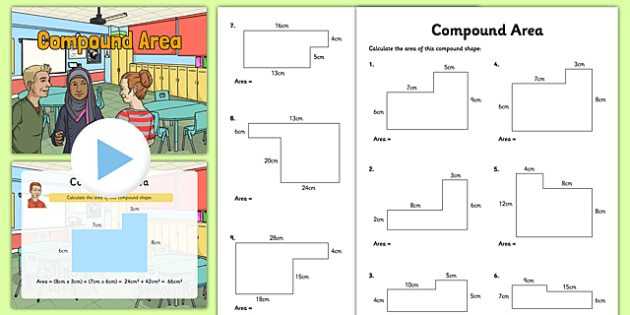 Area of Compound Shapes Worksheet Pack | 3-5 Math Resources