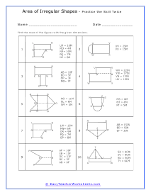 Area of Irregular Shapes Worksheets